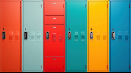 Vibrant Colorful Lockers in a School Hallway with Bright Background