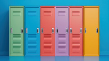 Colorful Metal Lockers in a Bright Blue Background Setting