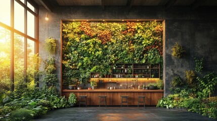 Obraz premium Serene Eco-Bar: Lush Greenery Meets Modern Design