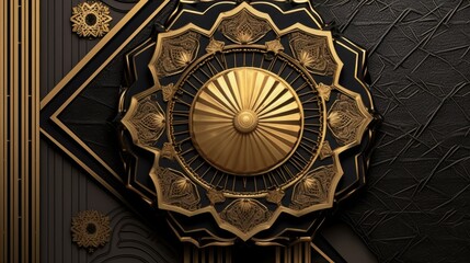Fototapeta premium Intricate Gold and Black Art Deco Mandala Design: A Luxurious Geometric Pattern