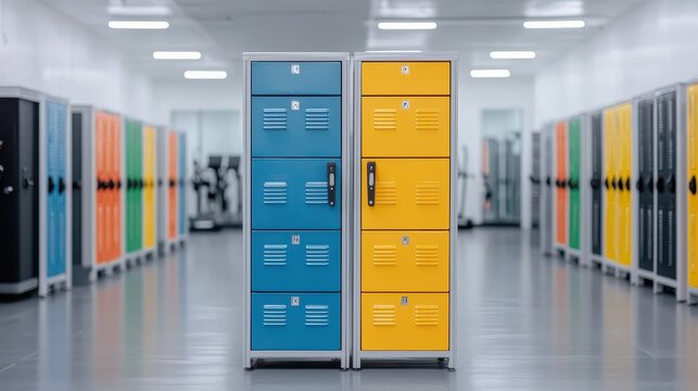 Brightly Colored Lockers in Modern Gym Changing Room Interior