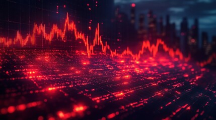 Fototapeta premium Crimson Crash: A City's Skyline Under Economic Siege