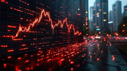 Market Crash: Red Candles Dominate Night Cityscape