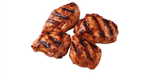 Appetizing shish kabobs of grilled chicken skewered on a stick. The glazed appearance suggests they may be barbecued or smoked, indicating a flavorful outdoor cooking experience.