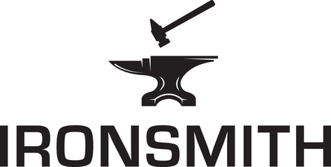 Simple silhouette black vintage ironworker or blacksmith logo design