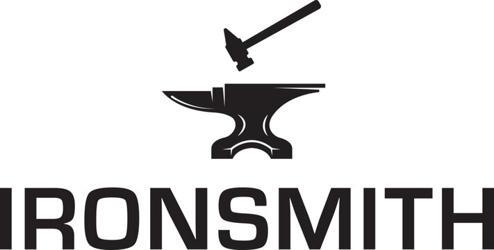 Simple silhouette black vintage ironworker or blacksmith logo design