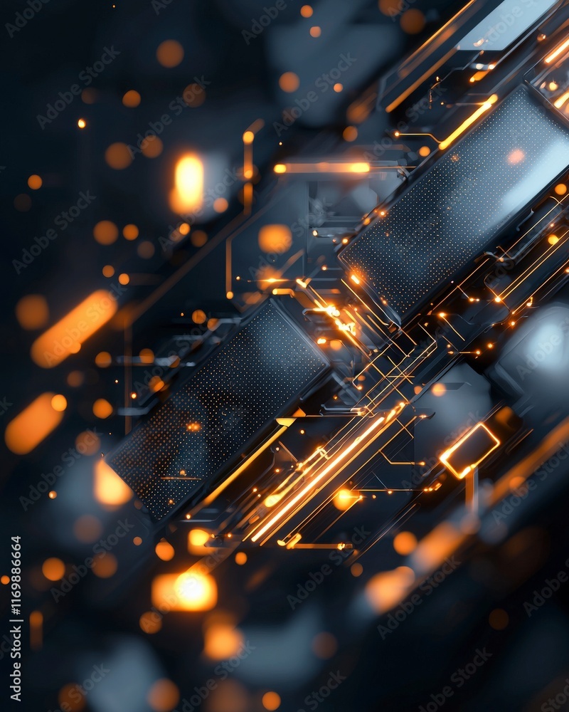 Poster futuristic abstract background with glowing lines and particles in dark technology style