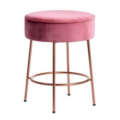 Elegant Pink Velvet Stool with Stylish Copper Legs for Modern Decor