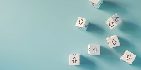 Various white cubes with arrow icons. Direction concept