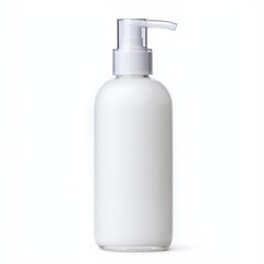 Clear Plastic Pump Bottle with White Creamy Liquid on White Background