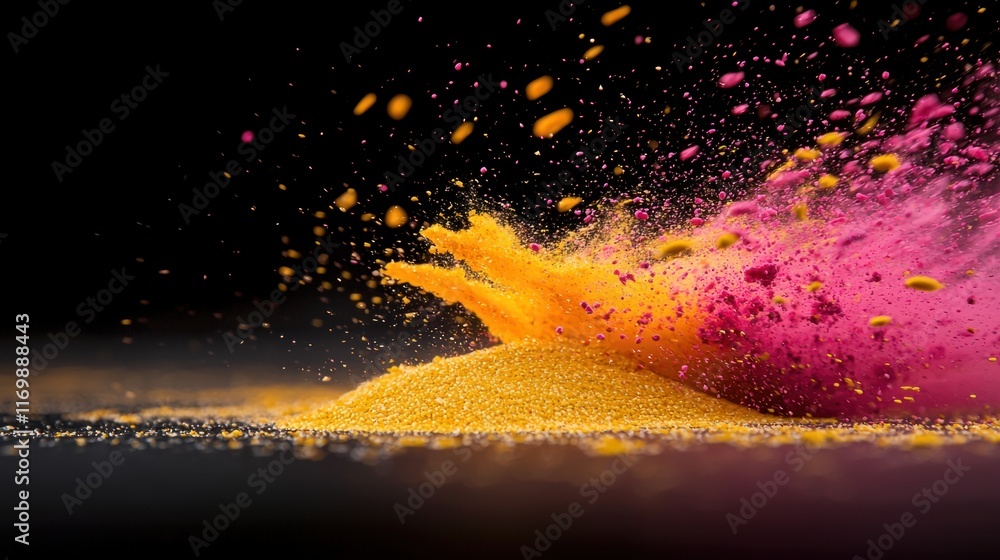 Poster vibrant color explosion in action studio setting photography dark environment close-up view art conc