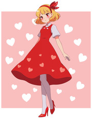 stylish red dress with heart symbolled vector design