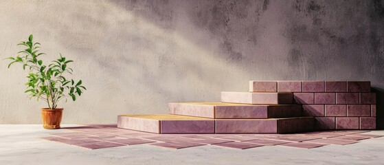 Modern Purple Brick Steps   Plant Minimalist Interior Design