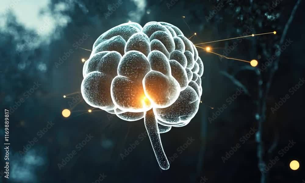Poster illuminated brain neural network connections digital art abstract representation of mind and intelli