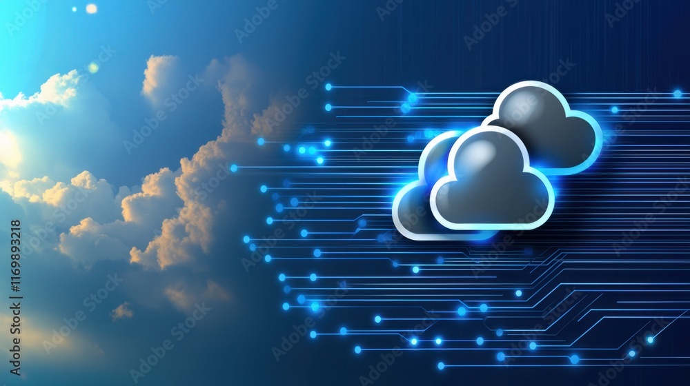 Poster cloud computing innovations digital transformation in technology abstract graphic bright environment
