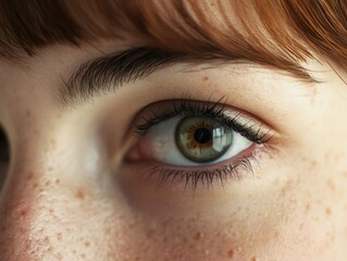 Obraz premium Close-up of a human eye with visible iris and eyelashes, showcasing the intricate structure of the anatomy.