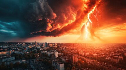 Fototapeta premium Dramatic Urban Scene with Lightning and Contrast