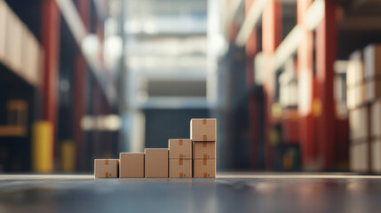 simple ascending bar chart made from delivery boxes in warehouse, showcasing growth and organization. warm lighting creates welcoming atmosphere