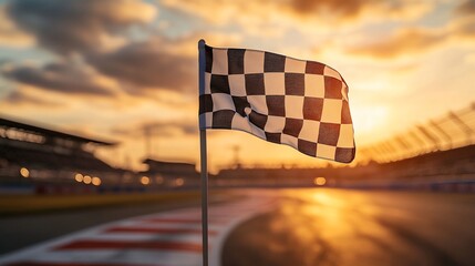 Checkered Flag at Sunset: A Symbol of Victory and Achievement
