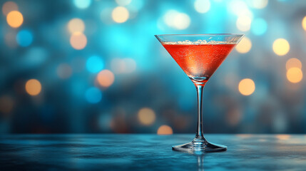 Close-up view of a martini cocktail with a blurred background, showcasing elegance and sophistication, space for captions on the side
