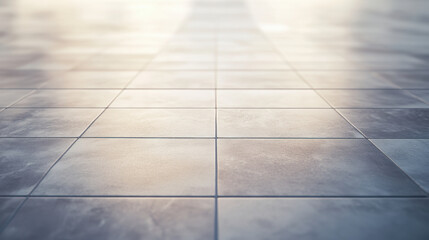 Elegant tiled floor with soft focus, showcasing modern design and smooth texture. light reflections create serene atmosphere, perfect for various settings