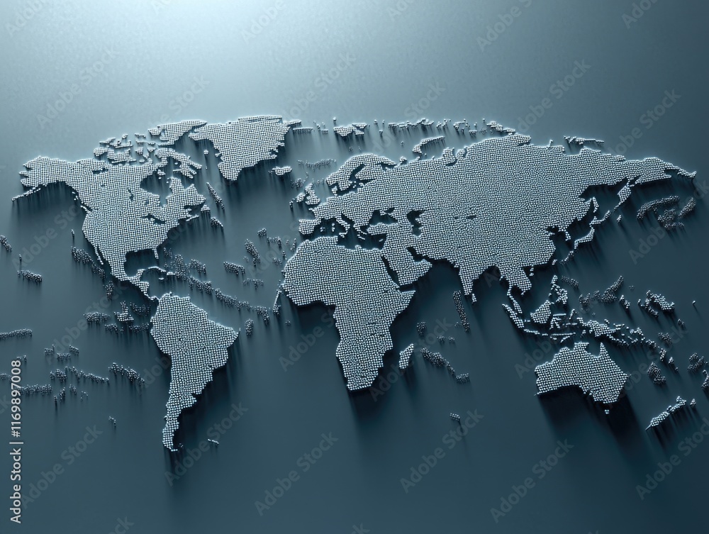 Poster map of the world is made of small squares. the squares are all different sizes and are scattered all