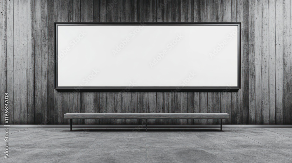 Poster minimalist gallery space with blank canvas.