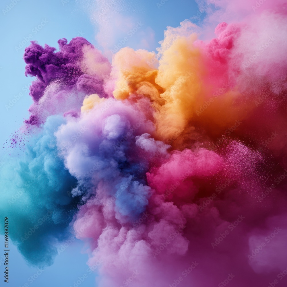 Poster vibrant color explosion abstract art digital creation studio setting aerial view creative concept