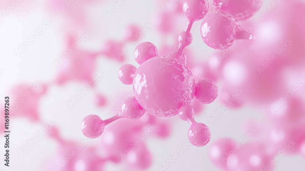 Poster pink spheres with a pink center and a white background. the spheres are arranged in a way that they 