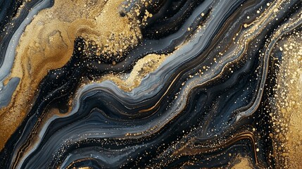 Elegant abstract background featuring swirls of gold, black, and blue in a stunning artistic composition that captures an enchanting visual experience