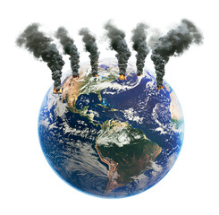 Earth with Multiple Fires and Smoke Representing Environmental Crisis, Isolated on Transparent and...