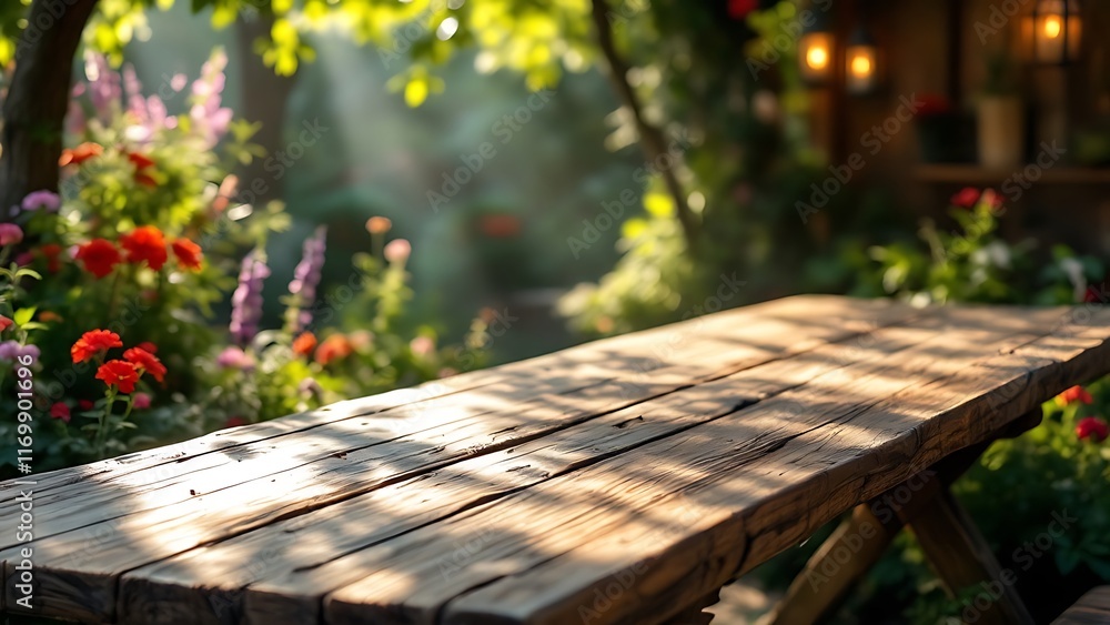 Poster a rustic countryside bar background featuring a wooden table board in foreground, perfect for creati