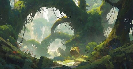 landscape background in ancient forest