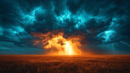 Dramatic Storm Clouds over Golden Wheat Field