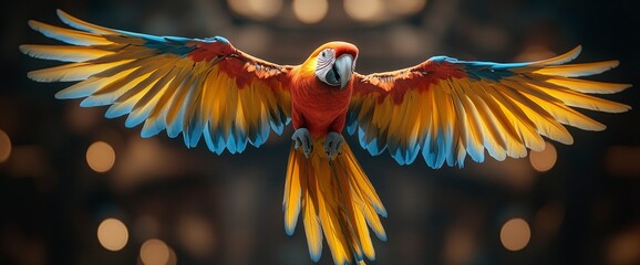 Majestic Scarlet Macaw in Flight, Vibrant Tropical Bird