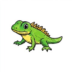 Charming Hand-Drawn Green Iguana Illustration: Whimsical Creature Art. AI Generated