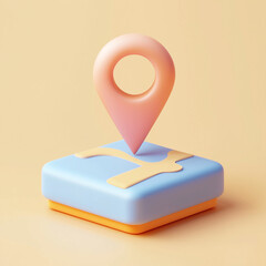 3D Location Pin Icon on a Square Base with Map Texture