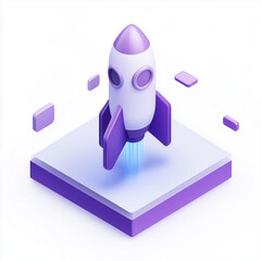 Isometric 3D Rocket Launching from a Platform