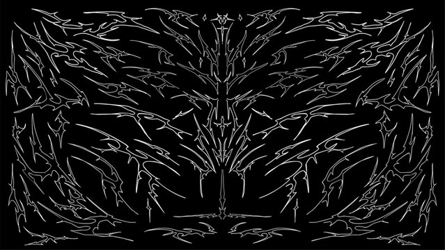 gothic symmetrical abstract sharp vector ornamental lines patterns, ideal for dark-themed designs and tattoo concept decoration