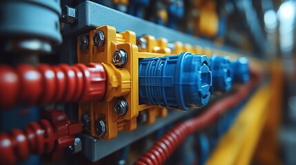 Industrial Machinery Close Up Detail Showing Colorful Components