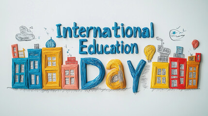 Playdough "International Education Day" Message with Cityscape