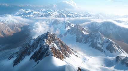 White snowy mountains under a vibrant blue sky symbolizing travel lifestyle resilience and challenges ideal for adventurous journeys or serene getaways capturing nature's majestic and inspiring essenc