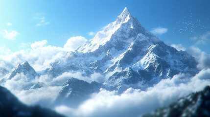 White snowy mountains under a vibrant blue sky symbolizing travel lifestyle resilience and challenges ideal for adventurous journeys or serene getaways capturing nature's majestic and inspiring essenc