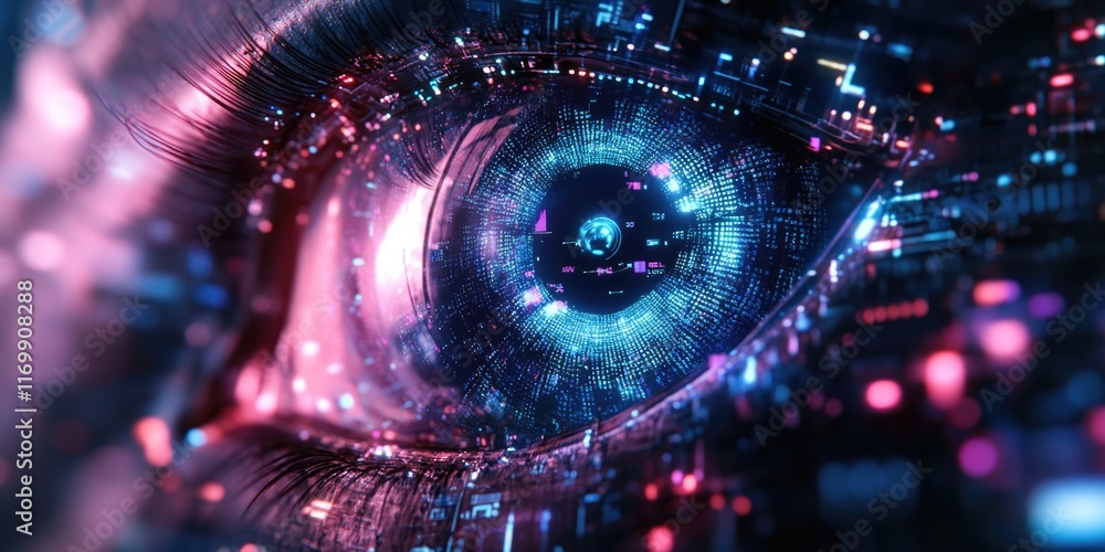 Poster eye with digital circuitry, symbolizing advanced technology and artificial intelligence