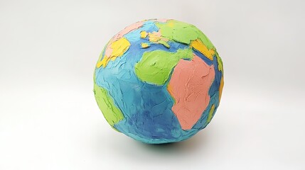 Colorful Clay Earth Globe Showing Continents and Oceans - Isolated on White Background