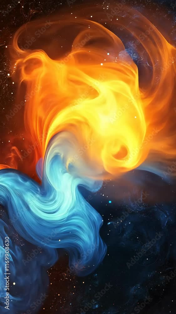Poster vibrant cosmic swirls of orange and blue in a starry background create a mesmerizing celestial displ