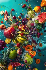 Fototapeta premium Vibrant mix of tropical fruits in a bowl, ready to eat.