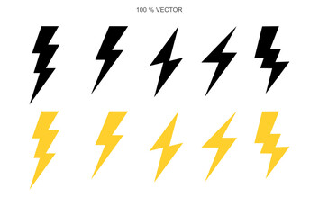 Set lightning bolt. Thunderbolt flat style, logo design vector template