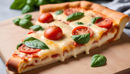 a slice of pizza with tomatoes and cheese
