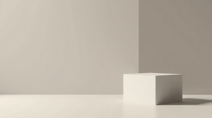 Minimalist Neutral Cube Display Platform in Studio Setting
